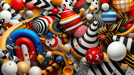 Aufkleber - Whimsical abstraction featuring rounded shapes in vibrant colors and patterns, creating playful and dynamic composition that evokes joy and creativity