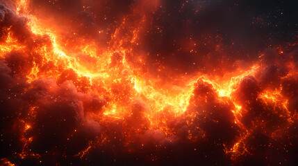 Aufkleber - Dramatic cosmic explosion showcasing a fiery nebula and mesmerizing galactic phenomena illuminating the night sky with an intense,radiant display of energy and celestial power.