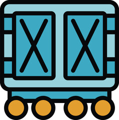 Poster - Train wagon with closed doors for cargo transportation, icon illustration, vector on white background