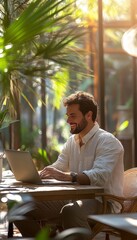 Poster - Young Professional Finding Balance Working Remotely in a Tropical Cafe, Embracing Productivity