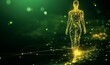 © Александр Михайлюк - minimalist concept art representation of human figure created with network of geometric lines, showcasing abstract engineering design. glowing yellow wireframe stands out against dark green