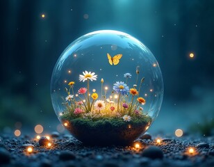Wall Mural - Magical Creatures Encased in a Crystal Ball, Glowing with Mystery and Enchantment