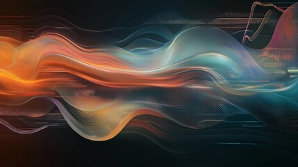 Poster - Abstract attractive technological background with the movement of a flowing wave of data transfer in stylish high-tech colors. Concept of digital data flow