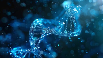 Wall Mural - 3D render of DNA helix with blue glowing particles