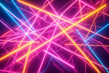 Poster - Colorful laser beams intersecting in a dark background at night