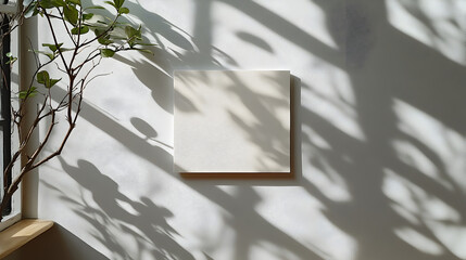 Aufkleber - Serene natural lighting casts dramatic shadow of lush green leaves on a plain white wall,creating an abstract botanical pattern with a clean,minimalist aesthetic.