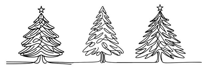 Wall Mural - elegant holiday trees in simple line drawing style - black vector