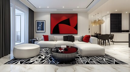 Wall Mural - Contemporary Condo with Dynamic Geometric Patterns and Bold Accents