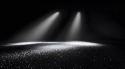 Two Spotlights Illuminating a Glittering Black Surface