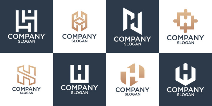 set collection initials letter H abstract monogram logo design vector