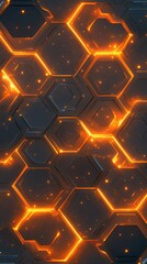 Poster - A futuristic abstract background featuring glowing orange hexagonal patterns interspersed with dark accents.