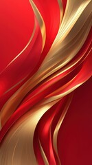 Poster - Elegant wavy patterns of red and gold create a luxurious and dynamic atmosphere.