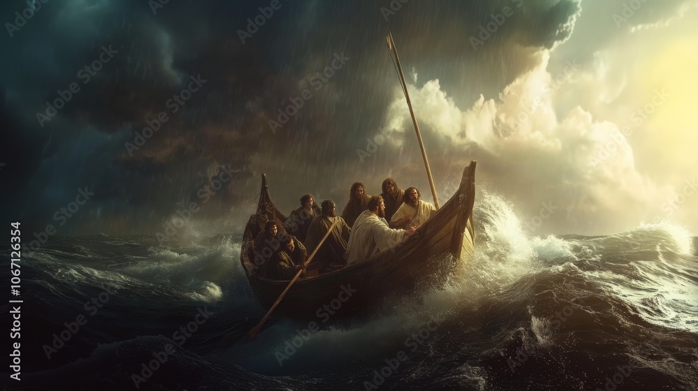 Foto Jesus calms the storm a miraculous event on the sea of galilee ...
