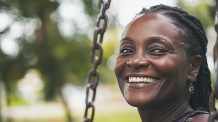 Joyful Woman Smiling on a Swing in Nature