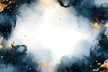 Poster - abstract luxury background with a blue and gold marble texture, white background with golden element