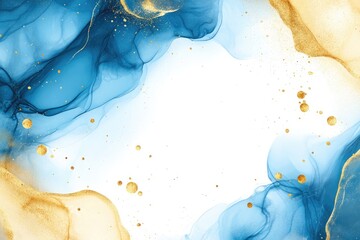 Poster - abstract luxury background with a blue and gold marble texture, white background with golden element