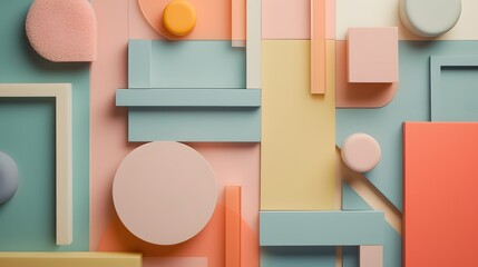 Poster - Pale pastelcolored geometric shapes arranged in a flat lay with a cinematic feel AI generated illustration