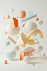 Leinwandbilder - Pastel geometric D shapes floating on a minimalist abstract background AI generated illustration