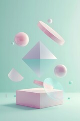 Leinwandbilder - Pastel geometric D shapes floating on a minimalist abstract background AI generated illustration