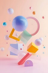 Poster - Pastel geometric D shapes floating on a minimalist abstract background AI generated illustration