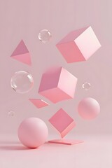 Poster - Pastel geometric D shapes floating on a minimalist abstract background AI generated illustration