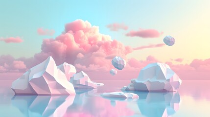 Poster - Pastel toned skyscape with whimsical floating islands in D AI generated illustration