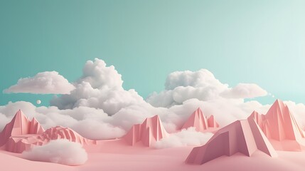 Poster - Pastel toned skyscape with whimsical floating islands in D AI generated illustration