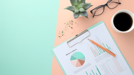 Poster - Pastelcolored business report portrayed in a minimalistic AI generated illustration