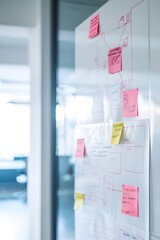 Poster - Pastelcolored flowcharts on a whiteboard in a minimalist setting AI generated illustration