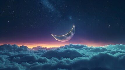 Poster - Peaceful D abstract background featuring a sleepy moon AI generated illustration
