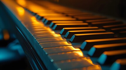 Poster - Piano keys illuminated in a dim minimalist setting AI generated illustration