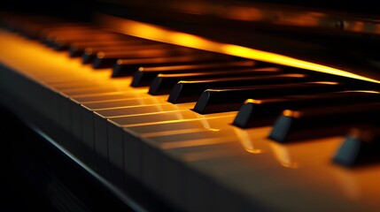 Poster - Piano keys illuminated in a dim minimalist setting AI generated illustration
