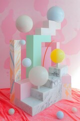Poster - Playful D shapes in pastel abstract setting AI generated illustration