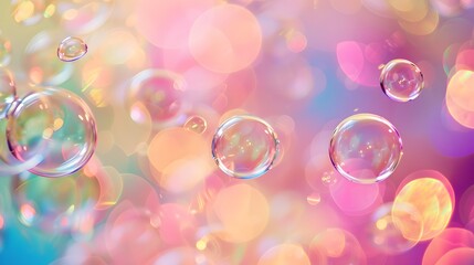 Poster - Rainbowcolored bubbles floating over a blush abstract background AI generated illustration