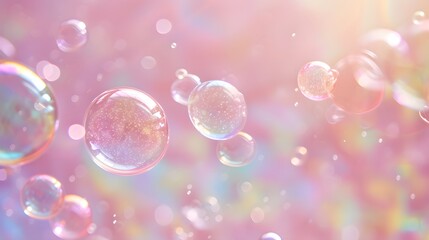 Fototapete - Rainbowcolored bubbles floating over a blush abstract background AI generated illustration