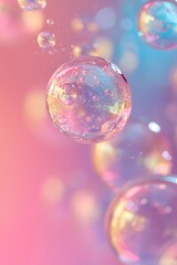 Poster - Rainbowcolored bubbles floating over a blush abstract background AI generated illustration