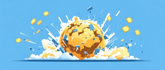 Wall Mural - A colorful explosion graphic on a blue background with a dynamic design.
