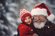 © candramawa - Happy Grandparent and Child in Red Santa Hats Winter Snow