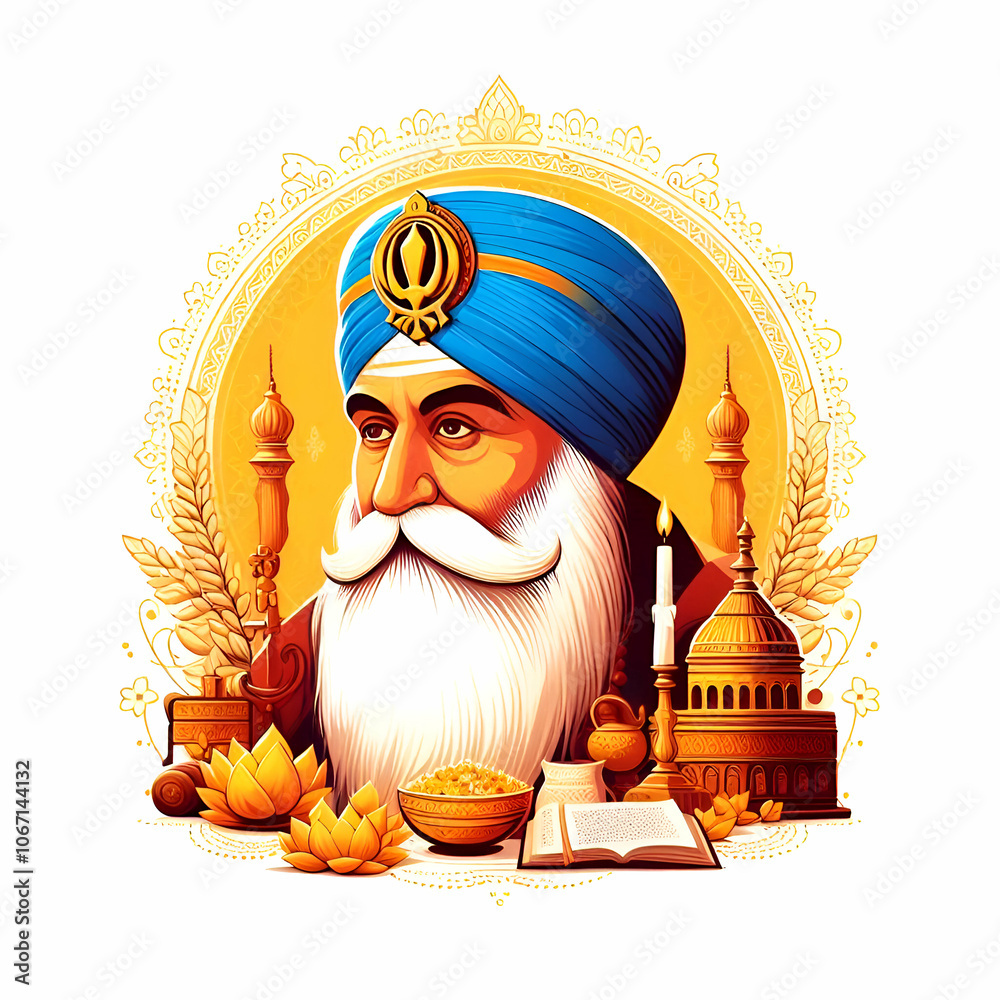 Happy Guru Nanak Jayanti festival card design background. Birthday of ...