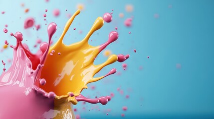 Wall Mural - colorful paint splash on blue background, vibrant and dynamic.