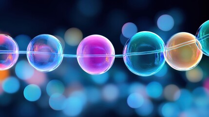 Wall Mural - Colorful, translucent bubbles connected by a thin string against a soft background.