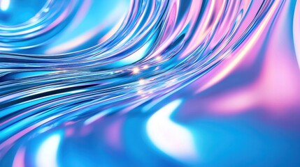 Wall Mural - Abstract waves with blue and pink hues, smooth glossy texture on a dynamic background.