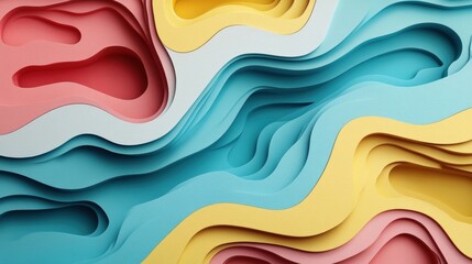 Wall Mural - Colorful abstract wave patterns made from layered paper.