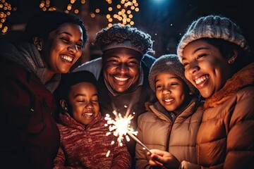 Canvas Print - African-American family christmas portrait light.