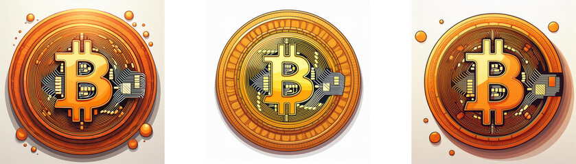 Poster - Three gold coins with a Bitcoin symbol inside surrounded by an orange ring.