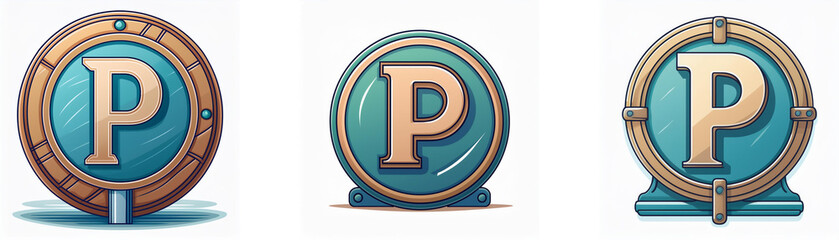 Aufkleber - Three circular badges with a stylized 