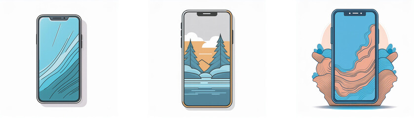 Poster - Three smartphones with different backgrounds are displayed, each with a unique wallpaper design.
