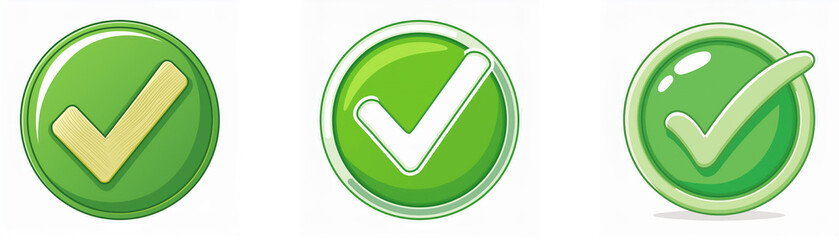 Aufkleber - Three green check marks in circles, one with a white checkmark, one with a yellow checkmark, and one with a green checkmark.