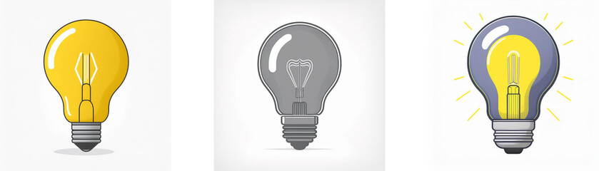 Aufkleber - Three light bulbs in different stages of illumination, one lit, one unlit, and one with a glowing effect.