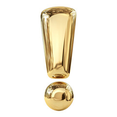 Poster - A shiny 3d gold exclamation mark icon isolated. PNG